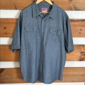Wrangler Short-Sleeve Chambray Button-Front Shirt - Blue Denim Pockets Size 2XL
